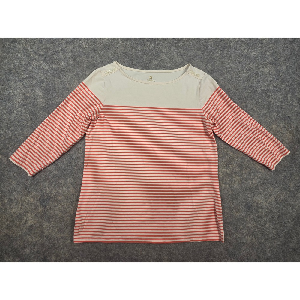 Spartina 449 Womens Medium Coral Pink White Striped Boatneck 3/4 Sleeve Top
